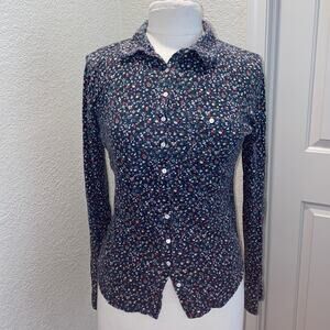 Lucky Brand Floral All Over Print Buttondown Top Sz Lg Long Sleeve Cotton